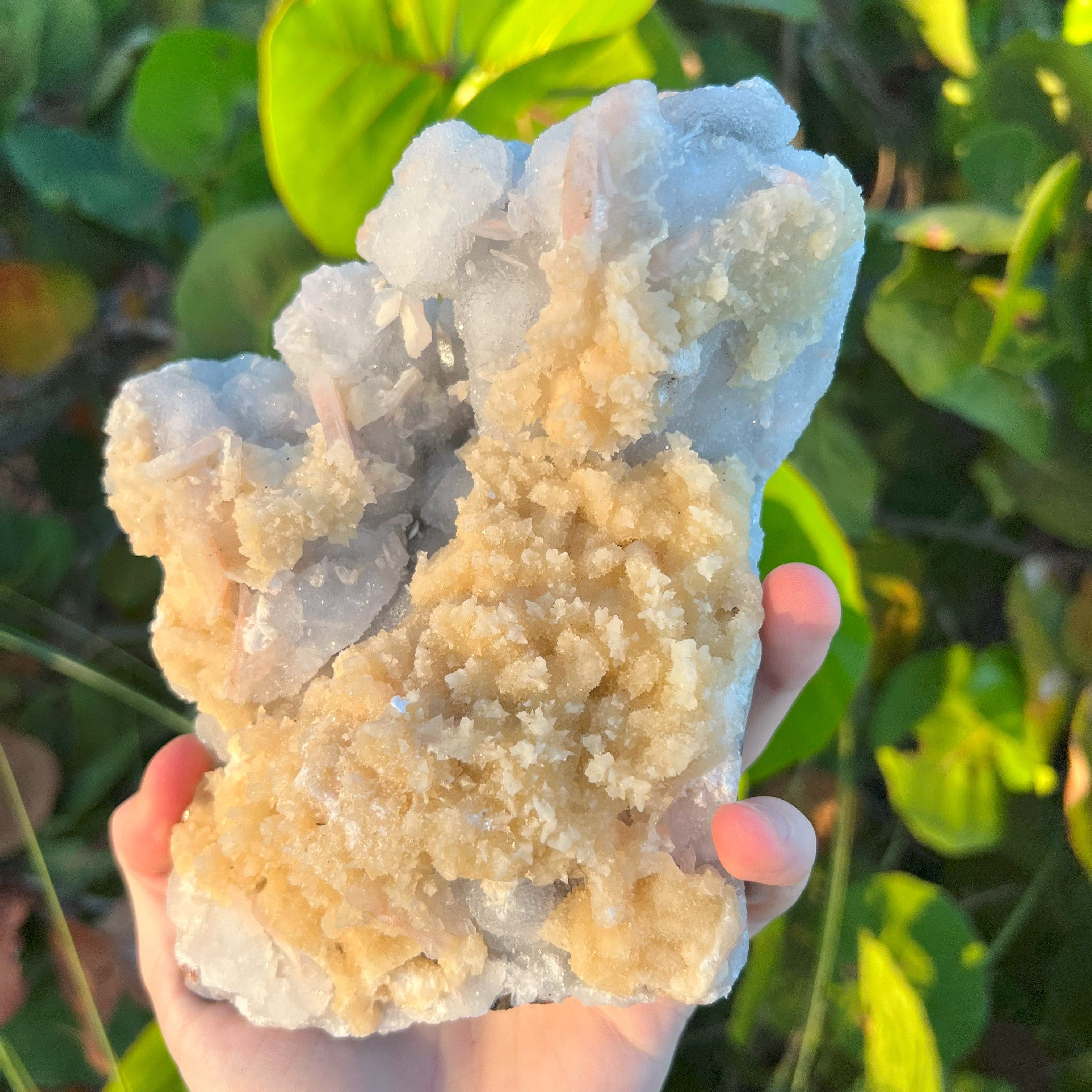 Large Yellow Stilbite On Calcite Druzy